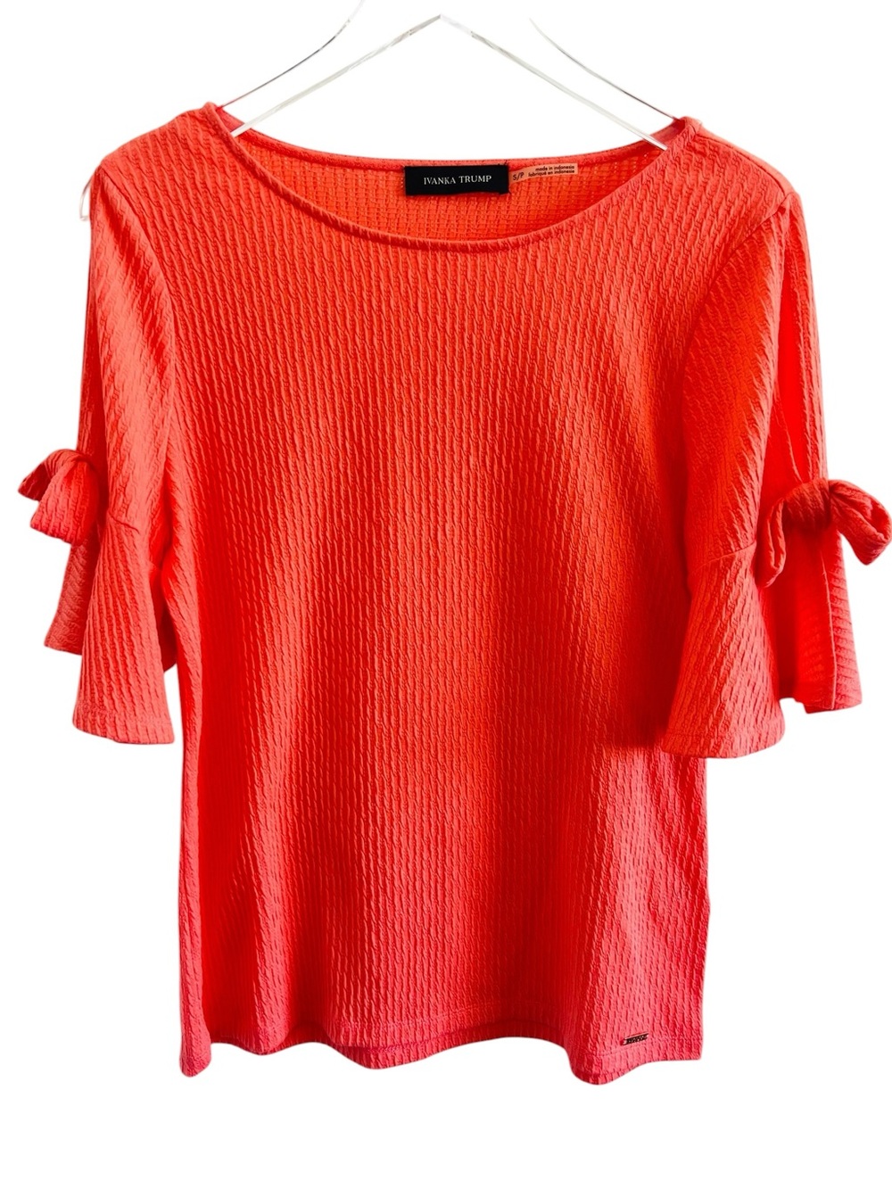 Ivanka Trump Coral Textured Tie-Sleeve Short Sleeve Top
